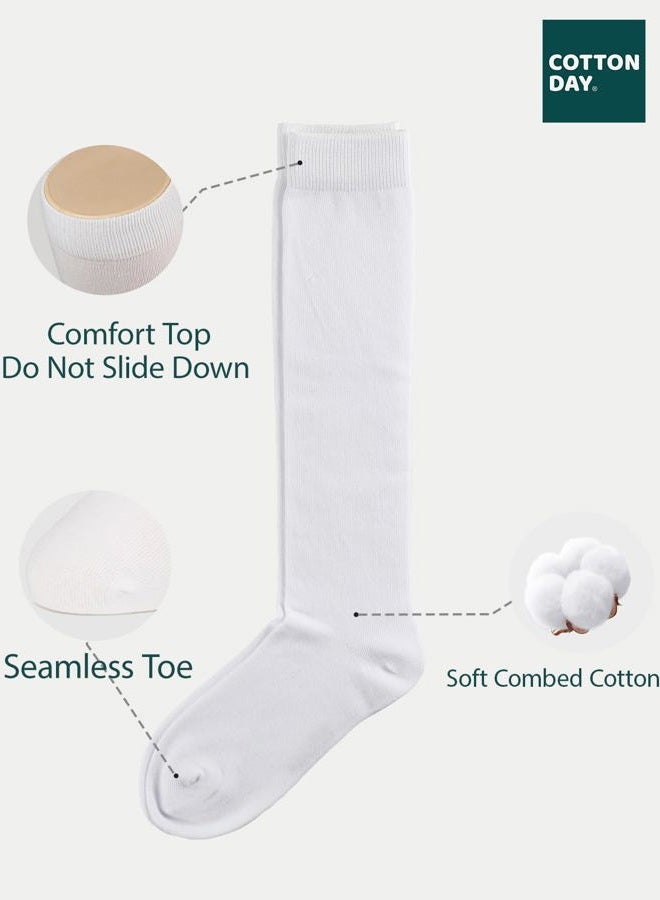 COTTON DAY 3 Pack Boys & Girls School Uniform Premium Cotton Rich Knee High Socks (White, M: Shoe size 10-13) - Image 4