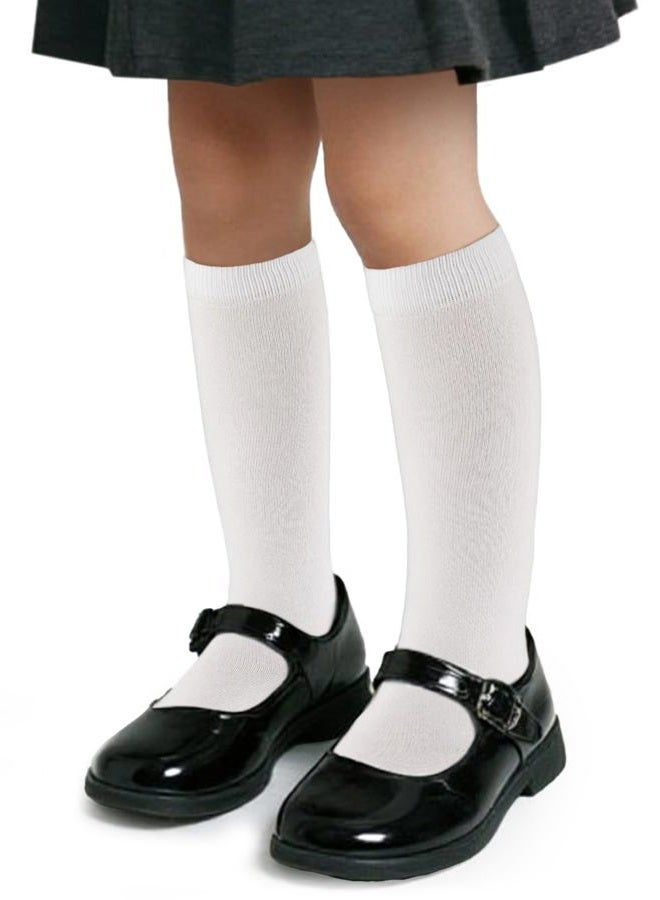 COTTON DAY 3 Pack Boys & Girls School Uniform Premium Cotton Rich Knee High Socks (White, M: Shoe size 10-13) - Image 1