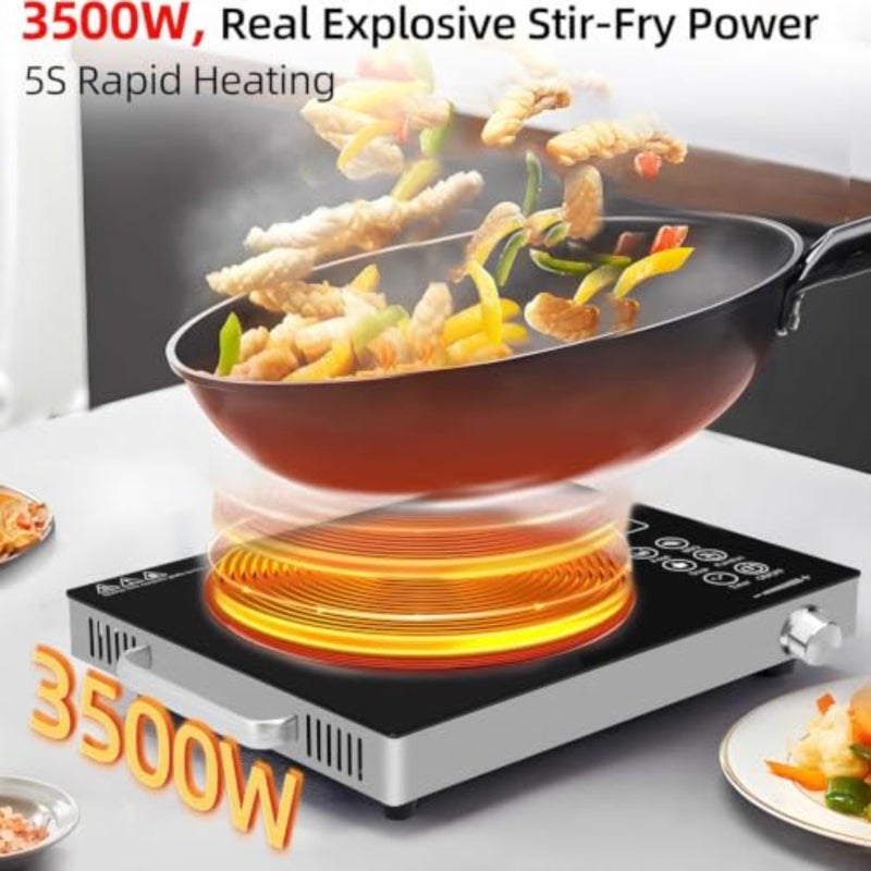 3500W Portable Infrared Electric Cooktop Electric Stove Electric Cooker Single Burner Electric Induction infrared Cooker for Cooking Digital Touch Control Adjustable Heating with Timer Ceramic Glass - Image 5