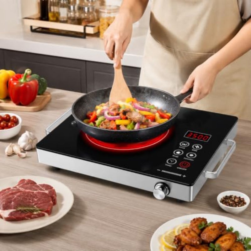 3500W Portable Infrared Electric Cooktop Electric Stove Electric Cooker Single Burner Electric Induction infrared Cooker for Cooking Digital Touch Control Adjustable Heating with Timer Ceramic Glass - Image 4