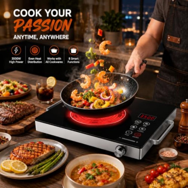 3500W Portable Infrared Electric Cooktop Electric Stove Electric Cooker Single Burner Electric Induction infrared Cooker for Cooking Digital Touch Control Adjustable Heating with Timer Ceramic Glass - Image 3