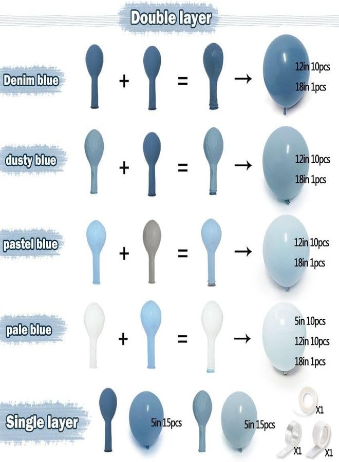 Partycus Dusty Blue Balloon Arch Kit, Double Stuffed Dark Light Blue Pastel Latex Balloon Garland for Baby Shower Birthday Bridal Wedding Easter Valentine Party Decoration - Image 3