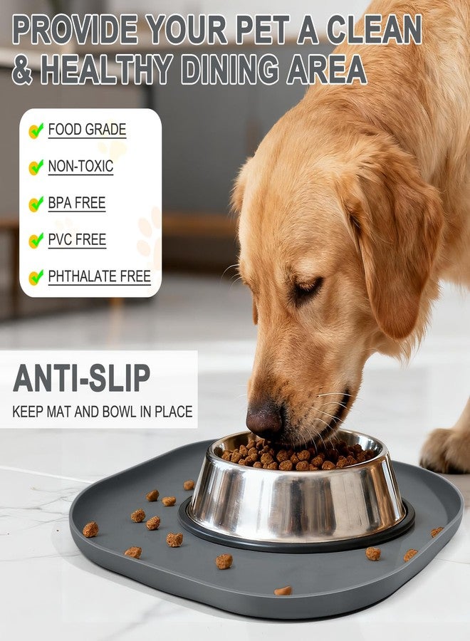 SMILOOL Small Silicone Pet Food Mat with Raised Edge for Food and Water Bowl, Square Dog Feeding Mats, Cat Food Trays for Floor Waterproof, Rubber Tray for Dogs and Cats, 12 x 12 x 0.7 Dark Grey - Image 3