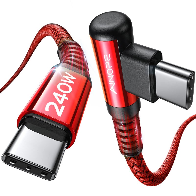 AINOPE 240W High Speed USB C Cable [10ft] USBC to USBC Cable, Right Angle C to C Cable Fast Charging Compatible with iPhone 16 Charger Cord, iPad Pro,MacBook Air 2024 M4,Samsung Galaxy S24, Red - Image 1
