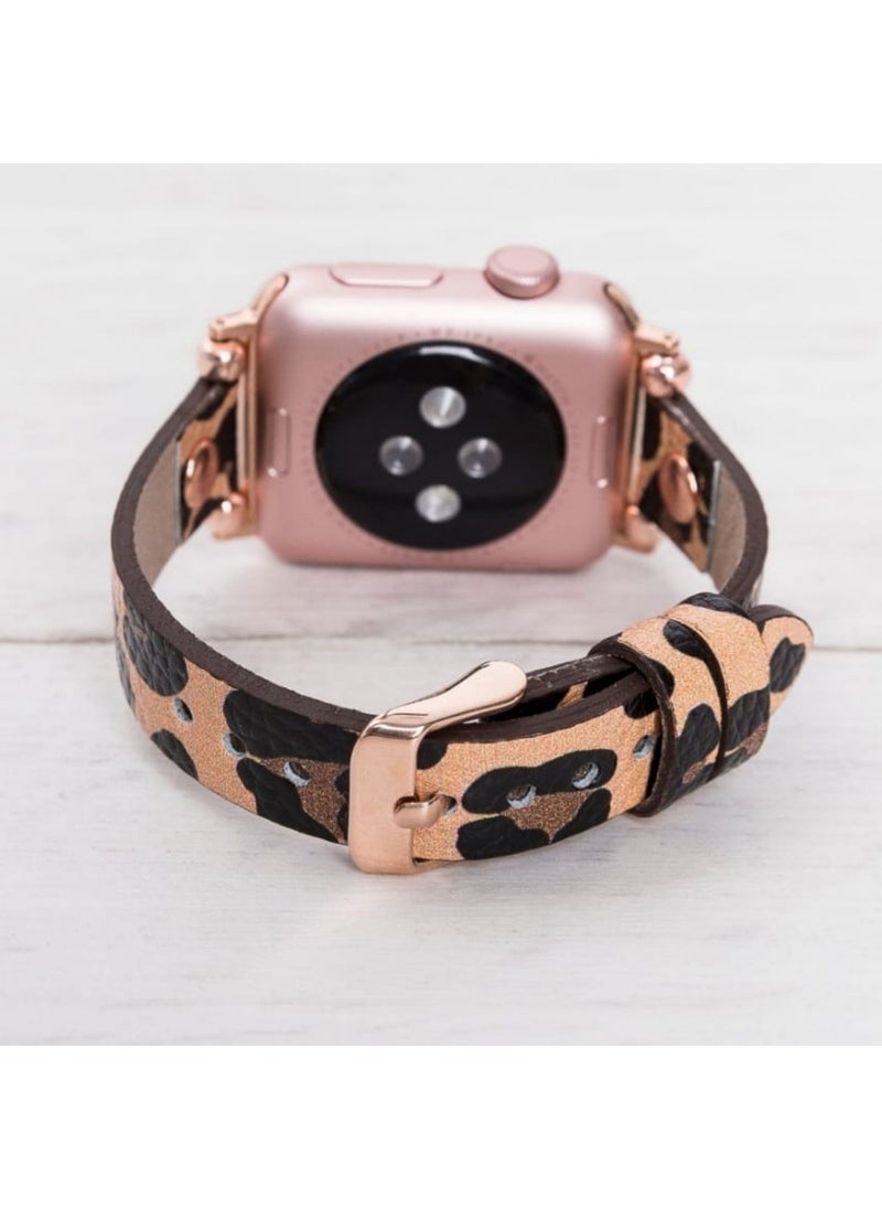 Vagave - Apple Watch Compatible 38 40 41 mm Women's Leather Band Slim - Leopard Pattern - Image 1