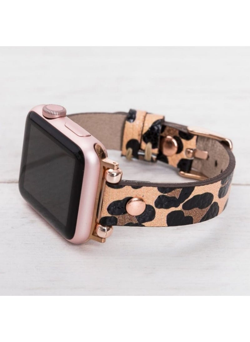 Vagave - Apple Watch Compatible 38 40 41 mm Women's Leather Band Slim - Leopard Pattern - Image 1