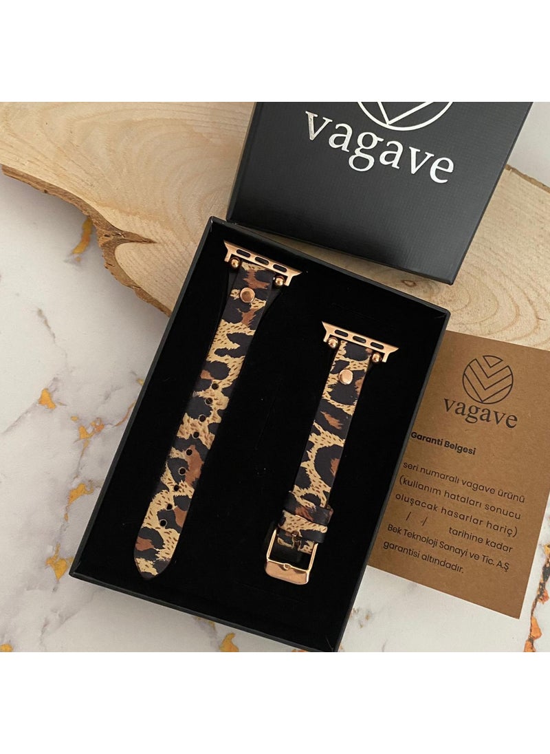 Vagave - Apple Watch Compatible 38 40 41 mm Women's Leather Band Slim - Leopard Pattern - Image 1