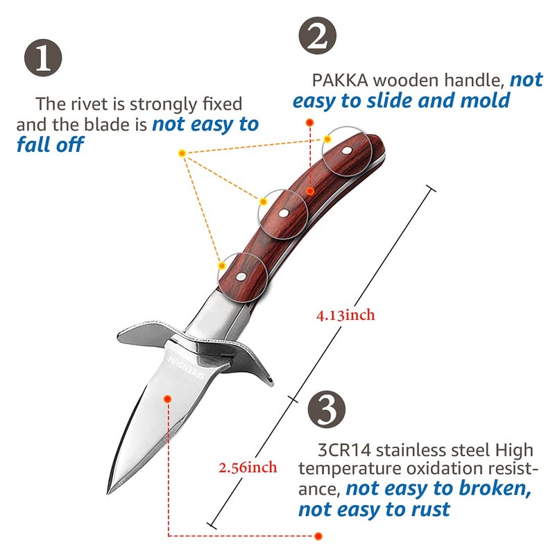 SPEENSUN Oyster Shucking Knife,Oyster Shucker,2 Set Sturdy Sharpness Oyster Knife With Comfort Wood-handle,Oyster Shucking Kit With 1 Pairs Of Level 5 Protection Cut-resistant Gloves(L) For Oyster Clam - Image 2