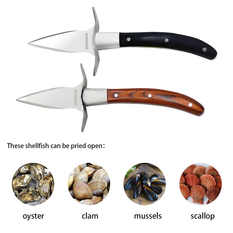 SPEENSUN Oyster Shucking Knife,Oyster Shucker,2 Set Sturdy Sharpness Oyster Knife With Comfort Wood-handle,Oyster Shucking Kit With 1 Pairs Of Level 5 Protection Cut-resistant Gloves(L) For Oyster Clam - Image 4