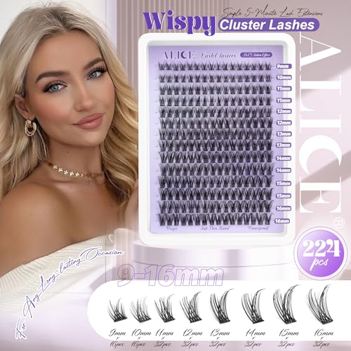 Alice Lash Clusters Natural Wispy Cluster Eyelash Extensions DIY Individual Lashes Lash Extension Waterproof Cluster Lashes 224pcs 9-16mm Soft Thin Band by ALICE - Image 2