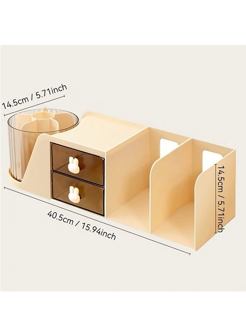 Hihonor Rotating Desk Organizer with 2 Drawer, Pencil Pen Holder for Desk, Desk Organizers and Accessories with 4 Compartments + Drawer for Office Home Art Supplies (White)  - Image 5