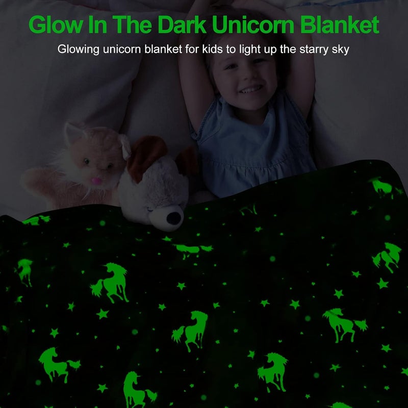 TEHALK Personalized Unicorn Blanket for Girls Glow in The Dark Fleece 60x80 - Image 2