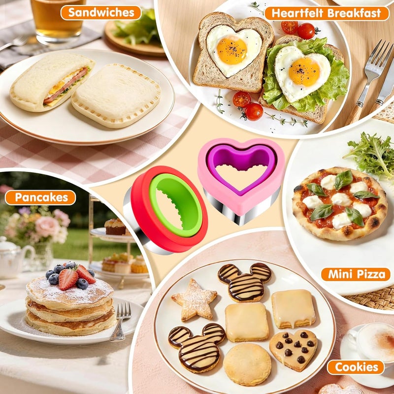 HINZER Sandwich Cutter and Sealer Set 4 Pcs Bread Decruster Sandwich Cutter Pancake Maker Heart Square Circle Dinosaur Shape DIY Cookie Cutters Gift for Kids Adult Boys Girls - Image 4