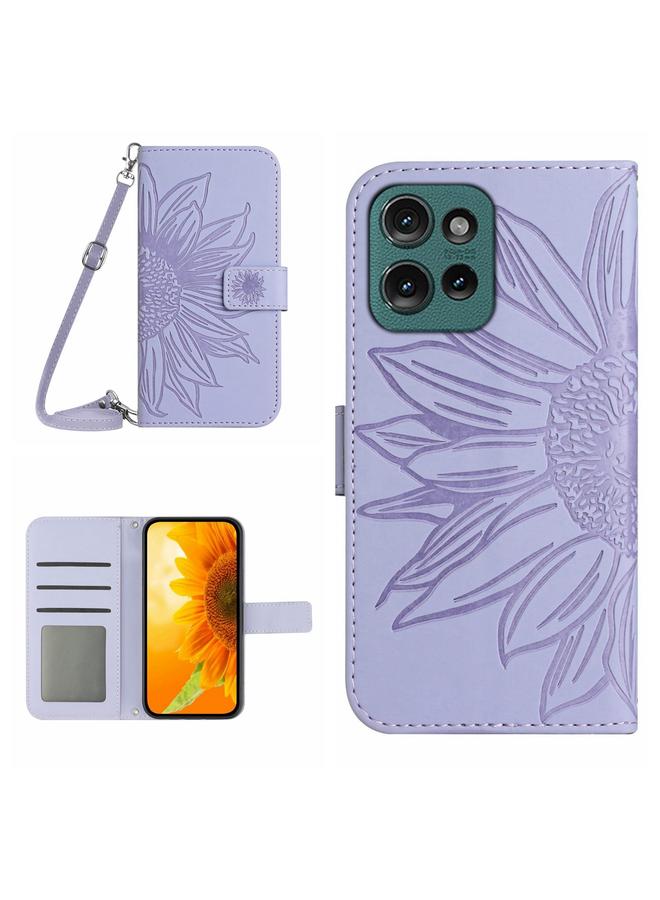 S-TOP Case For Motorola Moto G75 5G HT04 Skin Feel Sun Flower Embossed Flip Leather Phone Case with Lanyard - Image 1