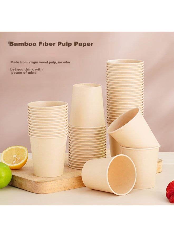 Star Square Xingfang Disposable Cups, Thickened Natural Bamboo Fiber Paper Cups, Water Cups, Milk Tea Cups, Coffee Cups, 300 Pieces - Image 3