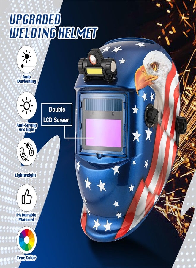خوذة اللحام WALKEREN WR01B ذاتية التعتيم مع ضوء LED، غطاء لحام يعمل بالطاقة الشمسية مع نطاق تظليل قابل للتعديل من 4/9 إلى 13 لقناع لحام MIG وTIG وقوس كهربائي (Blue Eagle II). - Image 2