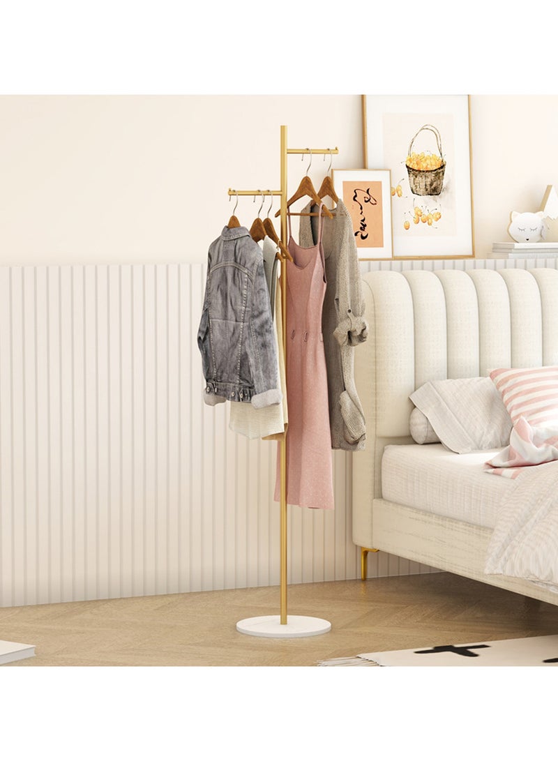 YQbest Metal Coat Rack Freestanding with Natural Marble Base 167cm Entryway Coats Hanger Stand with 3 Hooks, Home Bedroom Hotel Hall Tree for Coats, Hats, Scarves, Clothes, and Handbags Gold - Image 1