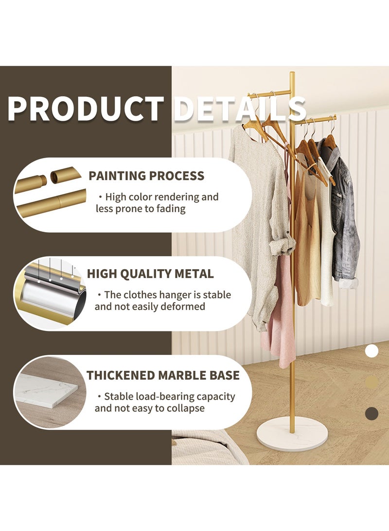 YQbest Metal Coat Rack Freestanding with Natural Marble Base 167cm Entryway Coats Hanger Stand with 3 Hooks, Home Bedroom Hotel Hall Tree for Coats, Hats, Scarves, Clothes, and Handbags Gold - Image 2