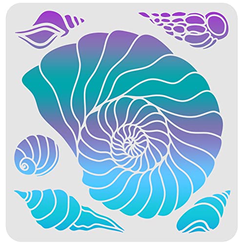 FINGERINSPIRE Conch Stencil - 11.8x11.8 inch Seashell Stencil for Painting, Drawing, and Wall Art - Image 1