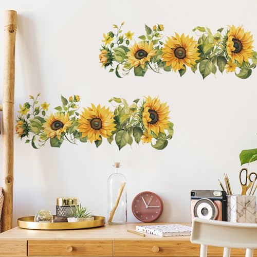 Saomour Small Fresh Sunflower Wall Decal Chic and Refreshing Sunflower Hallway Corridor Air Conditioner Stickers Boho Decor Calcomanías para Pared de Cuarto Stickers for Girls Room Wall Art Peel and Stick - Image 2