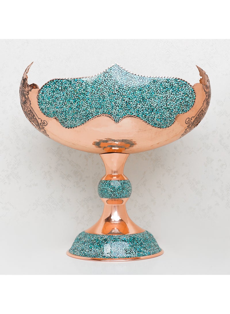 Aghajani Super Large Pedestal Kashkul Bowl, Turquoise & Copper, Persian Heritage Luxury Decor, 50 cm Tall - Image 2