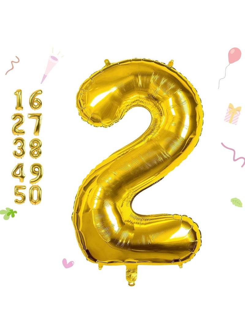 40 Inch Gold Digit Helium Foil Birthday Party Balloons Number 2 - Image 1
