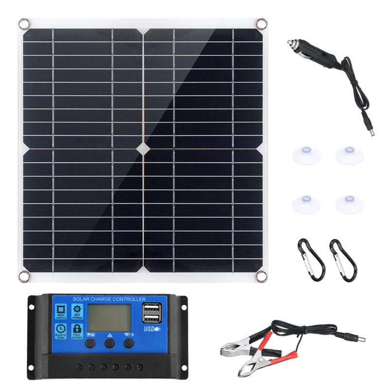 Flexible Solar Panels Kit 20W with 300W Controller 12V Power Supply USB Charging Interface Solar Board Waterproof Solar Cells for Phone RV Car - Image 1