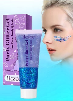 IKZEE 50ml Party Glitter Gel for Face Body and Hair Long Lasting Hight Pigmented Easy Apply Party Holographic Body Glitter Gel for Hair Ears Lip Nails Body and Neck Makeup Color 01  - Image 1