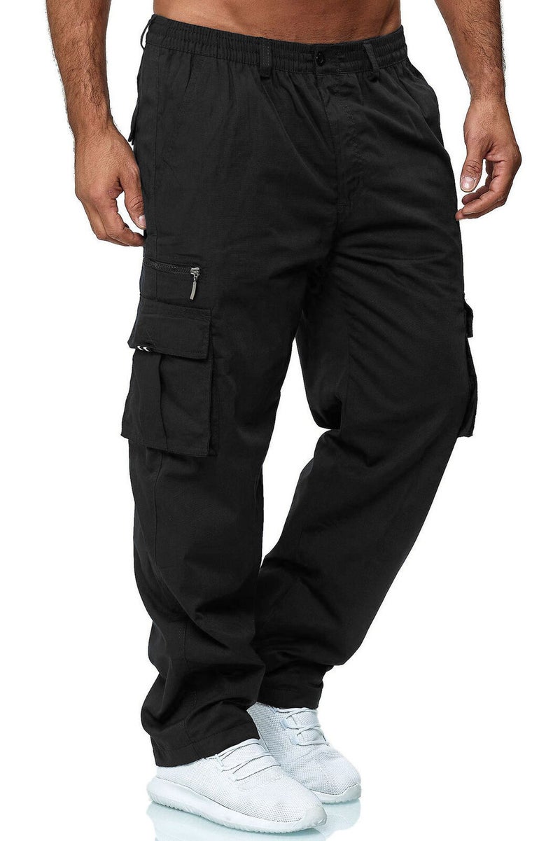 2023 Mens Casual Multi-Pocket Cargo Pants Outdoor Black  - Image 1