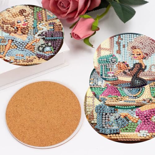 mrpwnle 8 Pack Diamond Art Coasters Kits, Coffee Diamond Painting Coasters Kit Set with Holder Cork Pads, DIY Coffee Diamonds Art Non Slip Coaster Crafts Kits for Adults Beginners Gifts - Image 3