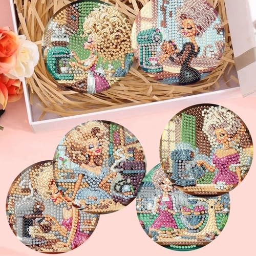 mrpwnle 8 Pack Diamond Art Coasters Kits, Coffee Diamond Painting Coasters Kit Set with Holder Cork Pads, DIY Coffee Diamonds Art Non Slip Coaster Crafts Kits for Adults Beginners Gifts - Image 4