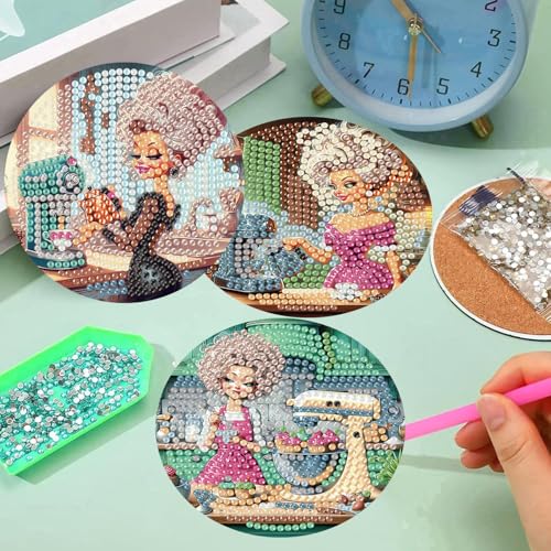 mrpwnle 8 Pack Diamond Art Coasters Kits, Coffee Diamond Painting Coasters Kit Set with Holder Cork Pads, DIY Coffee Diamonds Art Non Slip Coaster Crafts Kits for Adults Beginners Gifts - Image 5