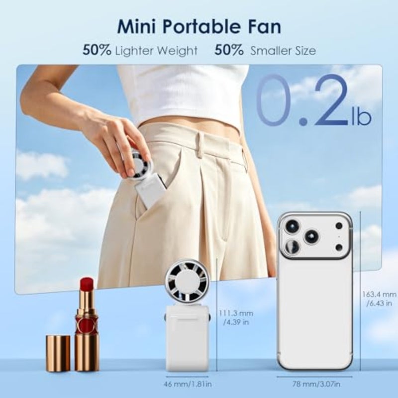 Small Portable Handheld Turbo Fan, 0.2 lb and 12 Hrs Cooling Personal Fans, Quiet Stepless High Speed Mini Hand Fan, Rechargeable Battery Desk Fan for Outdoor, Travel, Gifts for Women and Men - Image 2