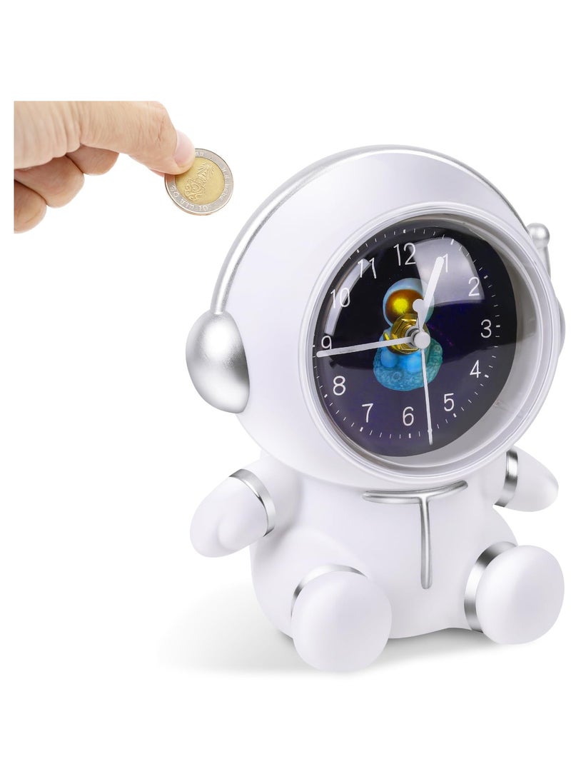 SOLARAE Astronaut Piggy Bank with Clock for Boys, Unbreakable Money Bank Paper Money Saving Box Personalized Cash Coin Can Birthday Gift for Kids Girls Adults(White) - Image 1