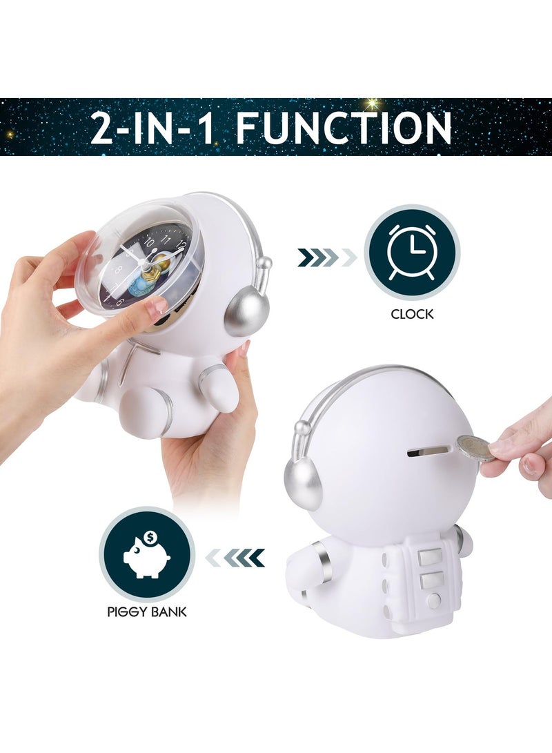 SOLARAE Astronaut Piggy Bank with Clock for Boys, Unbreakable Money Bank Paper Money Saving Box Personalized Cash Coin Can Birthday Gift for Kids Girls Adults(White) - Image 2