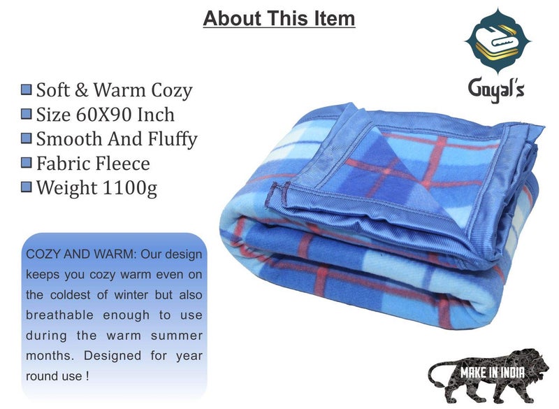Goyal's ® Checker Fleece AC Blanket (Microfibre, Multicolor, Size- 60x90 in) - Blue - Image 3