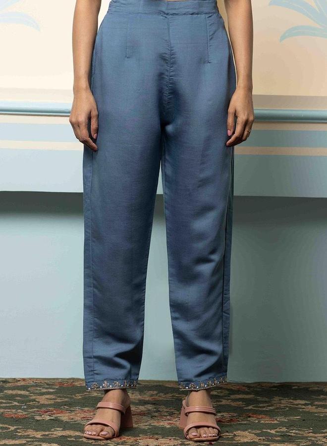 آي شين طقم كورتا وبنطال مع شال بلون رمادي بخليط حرير - Image 3