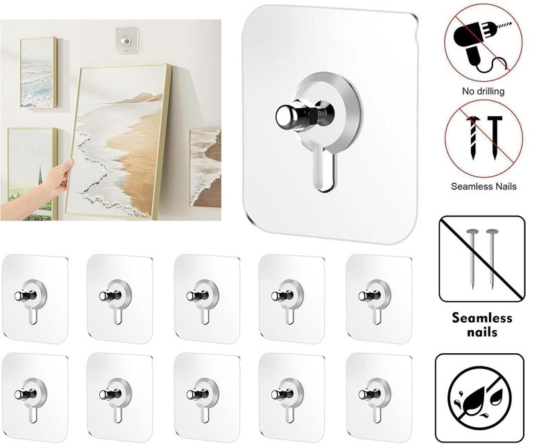 MOBDESK Super Screw for Wall Stainless Steel PVC Abs Nail Free, Non-Trace No Drilling Sticking Hooks,Waterproof Screws Hook, Adhesive Nails Wall, Hooks Without Drilling,Hook Hanging-10 Pack(K-233) - Image 2