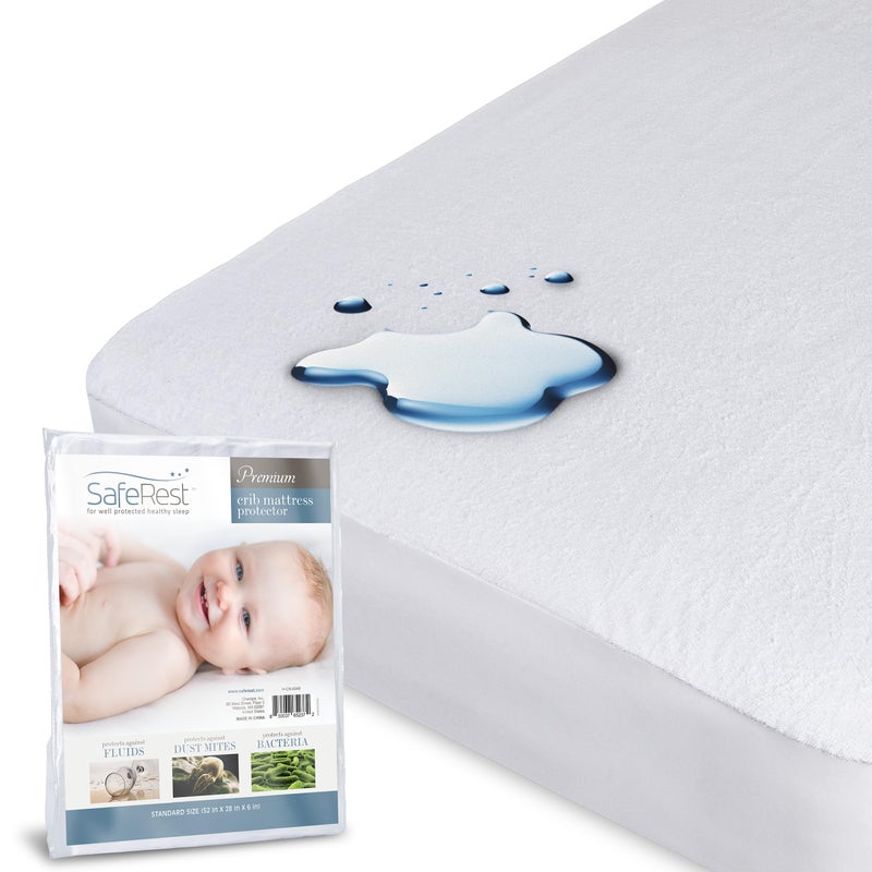 SafeRest Waterproof Crib Size Mattress Protector Fitted with Stretchable Pockets Machine Washable Cotton Mattress Cover for Bed
