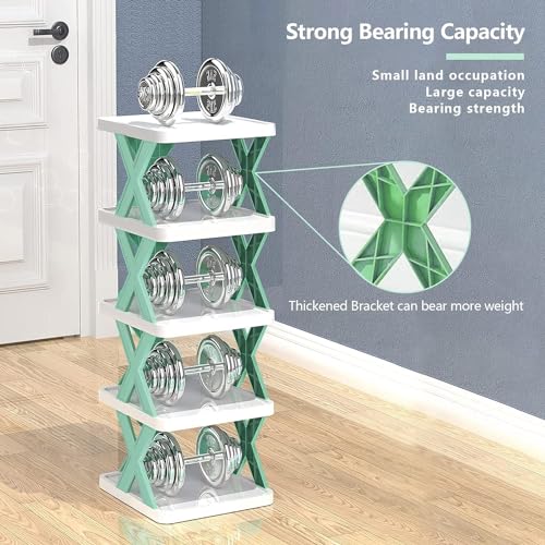 NYALKARAN Multi-Purpose Stackable Shoe Rack Adjustable Slots, Stylish Shoe Storage Organizer for Bedroom and Entryway - Easy Assembly, Durable Home Stand for Footwear (Light Green, 4 Layer) Plastic - Image 5