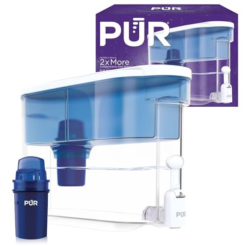 PUR 30Cup Countertop Water Filter Dispenser 1 Genuine PUR Filter 2in1 Powerful Filtration Lasts 2 Months or 40 Gallons Dishwasher Safe WhiteBlue DS1800Z - Image 1