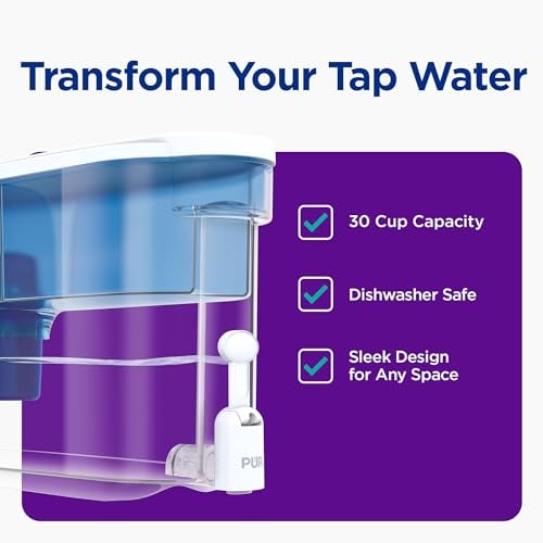 PUR 30Cup Countertop Water Filter Dispenser 1 Genuine PUR Filter 2in1 Powerful Filtration Lasts 2 Months or 40 Gallons Dishwasher Safe WhiteBlue DS1800Z - Image 3
