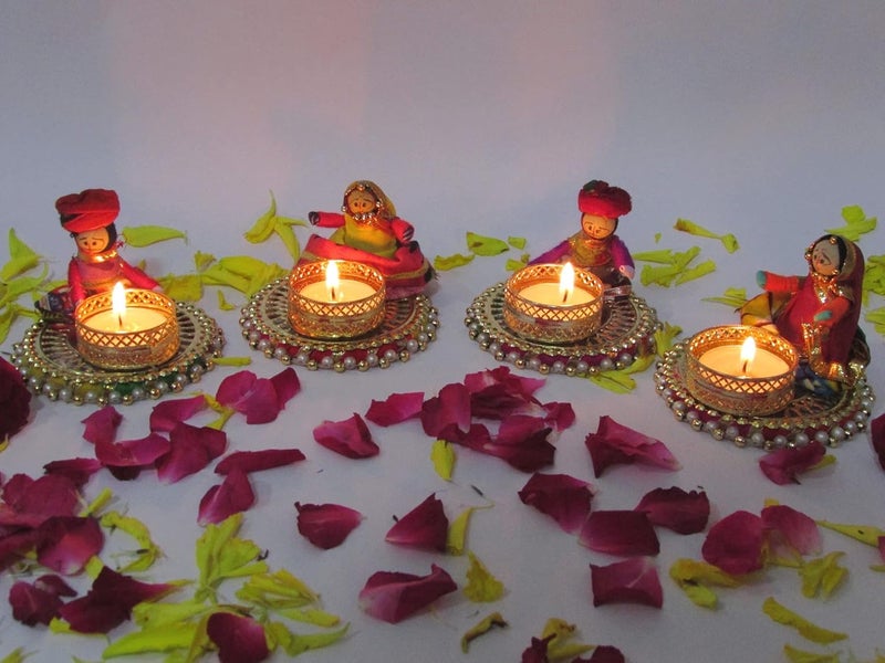 Thriftkart Traditional Men Women Papet Type Candle Tealight Holder for Navratri Diwali Gifts Return Gifts Home Decoration Set of 2 4 pc - Image 1