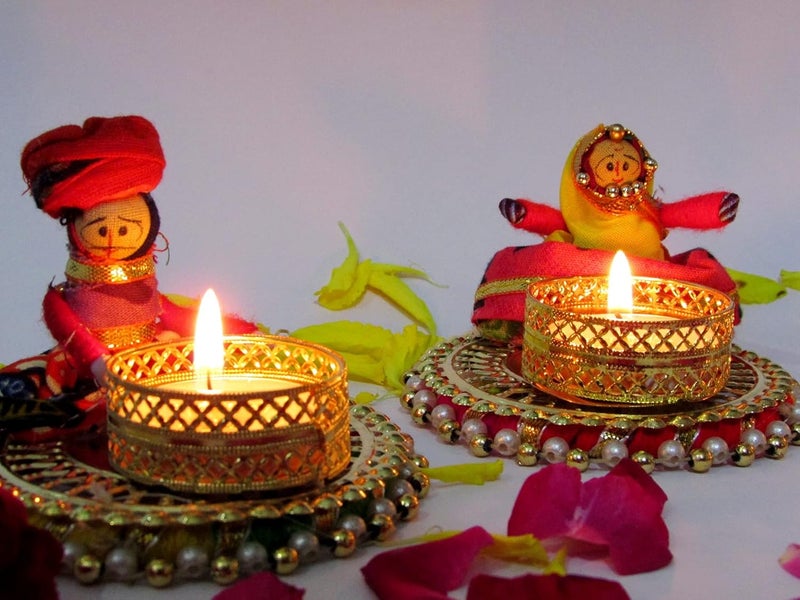 Thriftkart Traditional Men Women Papet Type Candle Tealight Holder for Navratri Diwali Gifts Return Gifts Home Decoration Set of 2 4 pc - Image 2