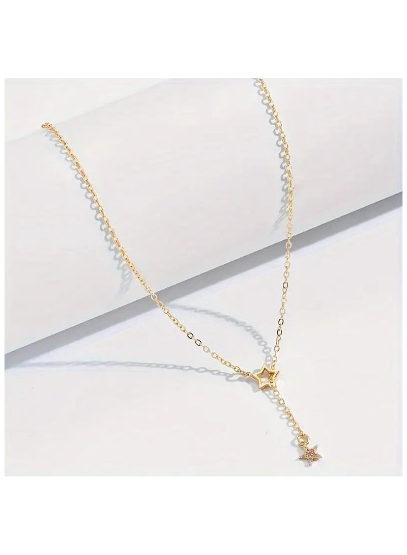 Exquisite Shiny Star Y-Shaped Clavicle Chain Necklace for Women 14K Gold-Plating CZs Star Long Pendant Necklace Jewelry  - Image 3