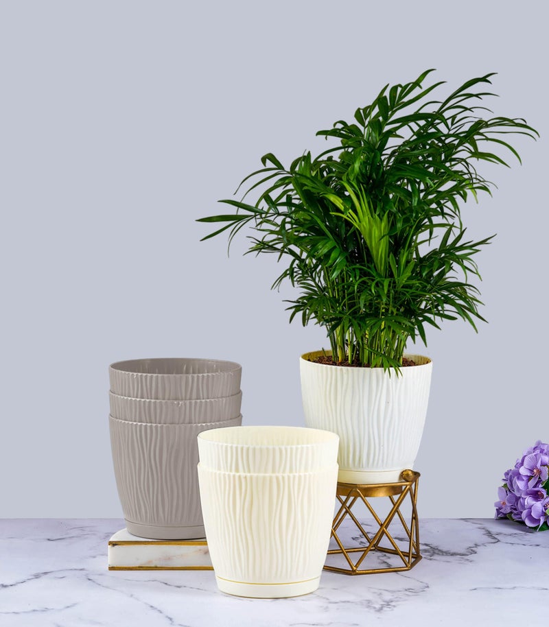 Nurturing Green® Set of 6 Self Watering Flower Pots for Home Decor | Planters for Home Decor Indoor & Outdoor | Flower Pots for Garden (Color: Mocha & Ivory, Size:14cm x 12.5cm Each) - Image 1