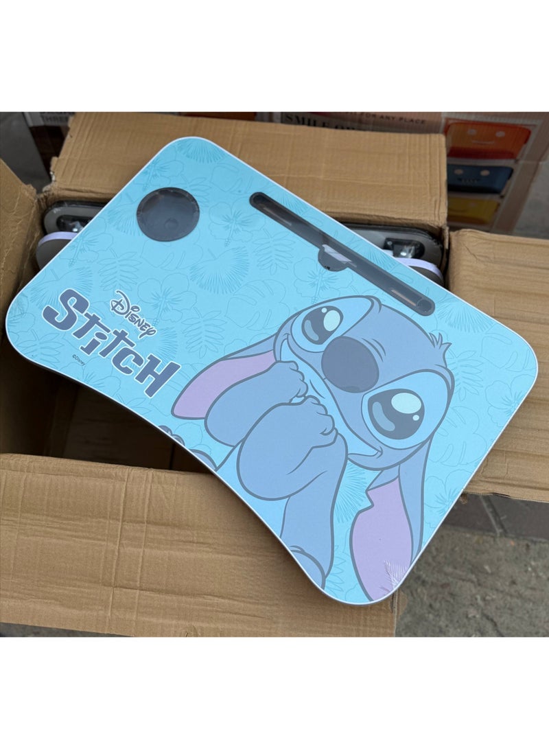 Disney A foldable wooden table with a cup holder and a dedicated movie slot.