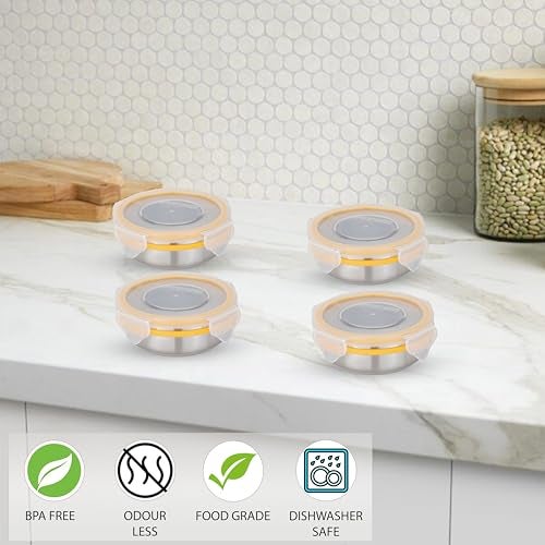STEELLOCK Stainless Steel Airtight Container with Lid | Leakproof, BPA-Free | Multipurpose Food Storage Containers/Tiffin/Dabba for Office, School & Kitchen | SL-1200-set of 4, 150ml each, Yellow - Image 3