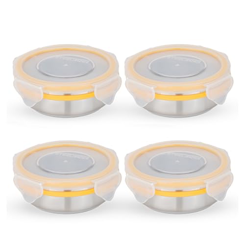 STEELLOCK Stainless Steel Airtight Container with Lid | Leakproof, BPA-Free | Multipurpose Food Storage Containers/Tiffin/Dabba for Office, School & Kitchen | SL-1200-set of 4, 150ml each, Yellow - Image 1