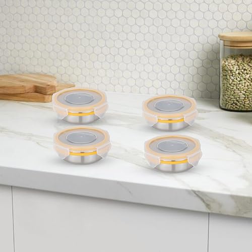 STEELLOCK Stainless Steel Airtight Container with Lid | Leakproof, BPA-Free | Multipurpose Food Storage Containers/Tiffin/Dabba for Office, School & Kitchen | SL-1200-set of 4, 150ml each, Yellow - Image 2